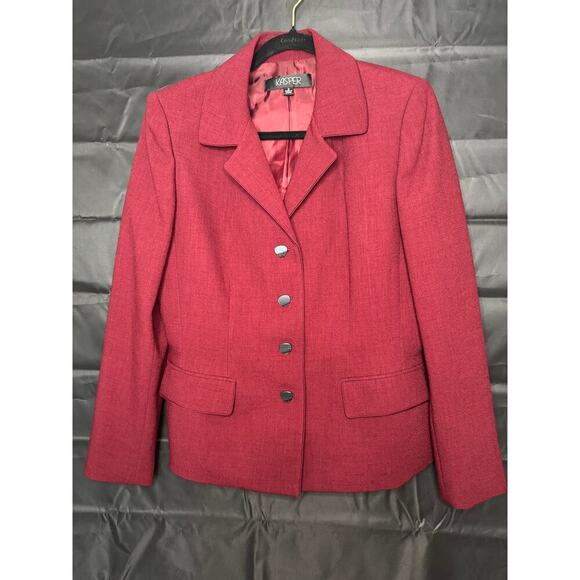 Kasper 2 Piece Women Red Tailored Blazer with Notched Lapels Size Medium - Picture 1 of 10